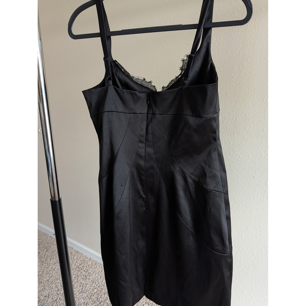 Maxandcleo Black Satin Lace Trim Bodycon Mini Dress Size 10 Cocktail LBD